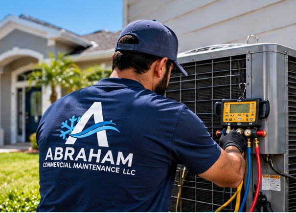 Illustration of home exterior with AC equipment